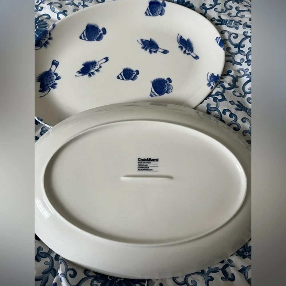 Crate & Barrel Fish Print Serving Plates